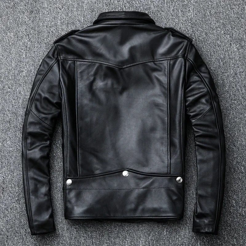 Spring Classical Perfecto Jacket Genuine Leather Motorcycle Jackets Men New Zealand Sheepskin Men Black Coat Slim Suit