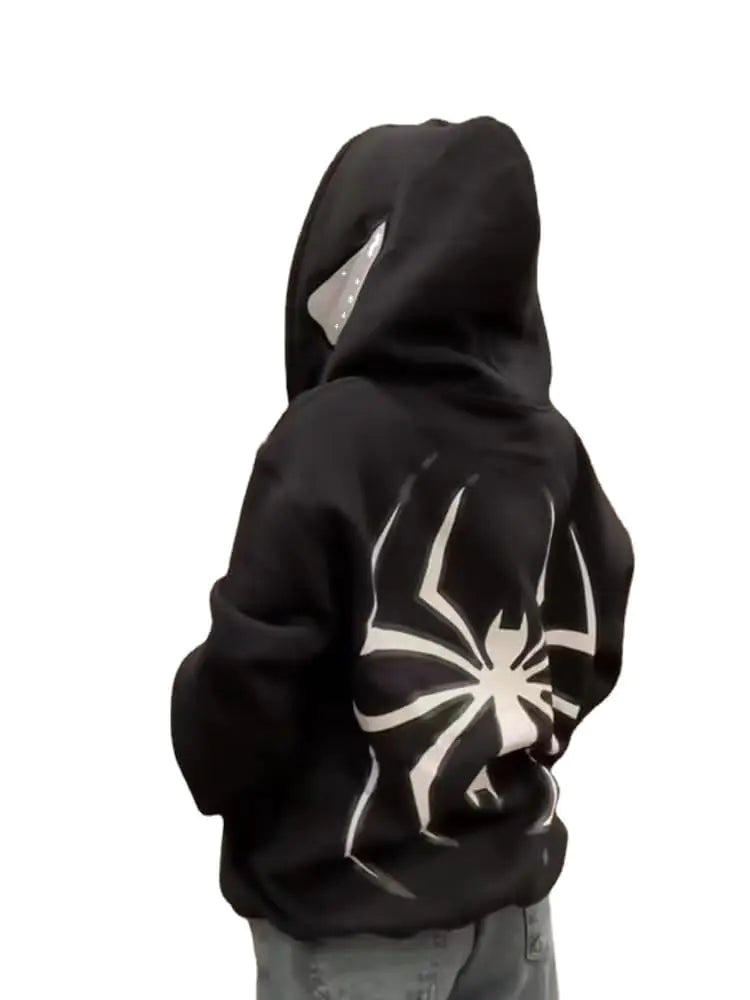 ZENMANCHEN Y2k Hoodie Men Spider Full Zip Hoodie Spiderman Jacket Hip Hop Aesthetic Graphic Hoodies Gothic Emo Grunge Hoodie (US Alpha Medium Regular Regular Black)