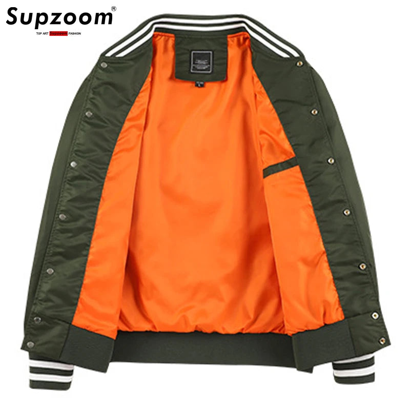 Supzoom New Arrival Rib Sleeve Cotton Fashion Single Breasted Casual Pilot Ins Bomber Baseball Jacket Loose Cardigan Solid Coat