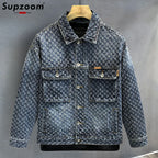 Supzoom 2023 New Arrival Top Fashion Single Breasted Cotton Solid Turn-down Collar Short Bomber Casual Men Coat Denim Jacket