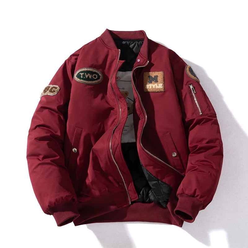 Autumn Winter Bomber Jacket Men Letter Flocking Thick Warm Parkas Coat Women Fashion Retro Hooded Designer Pilot Jacket College