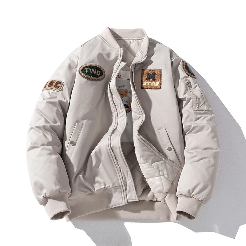 Autumn Winter Bomber Jacket Men Letter Flocking Thick Warm Parkas Coat Women Fashion Retro Hooded Designer Pilot Jacket College