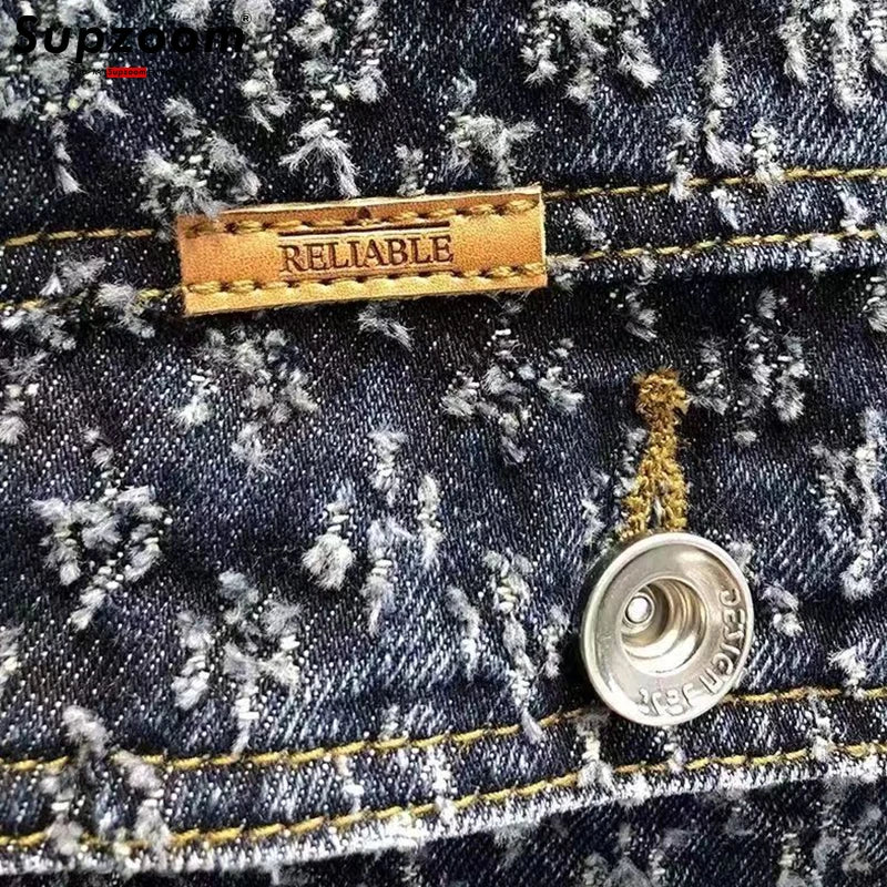 Supzoom 2023 New Arrival Top Fashion Single Breasted Cotton Solid Turn-down Collar Short Bomber Casual Men Coat Denim Jacket