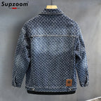 Supzoom 2023 New Arrival Top Fashion Single Breasted Cotton Solid Turn-down Collar Short Bomber Casual Men Coat Denim Jacket