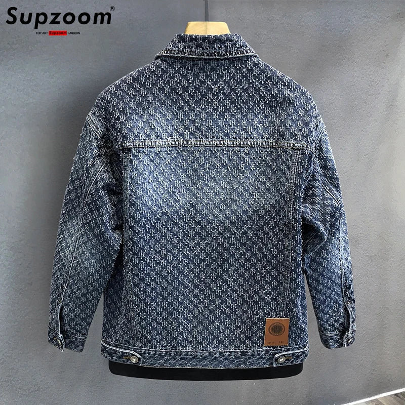 Supzoom 2023 New Arrival Top Fashion Single Breasted Cotton Solid Turn-down Collar Short Bomber Casual Men Coat Denim Jacket